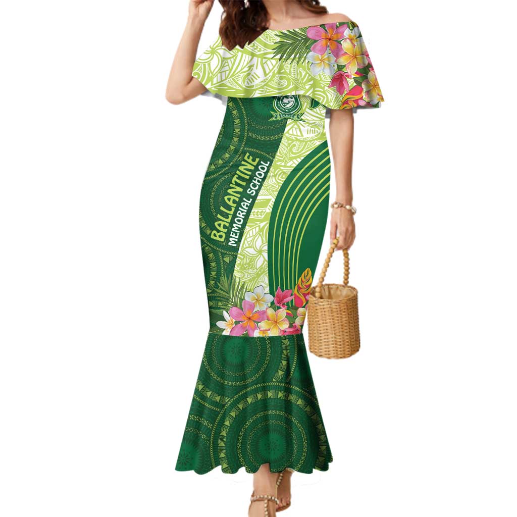 Fiji Ballantine Memorial High School Personalised Family Matching Mermaid Dress and Hawaiian Shirt Masi Tapa Mix Plumeria