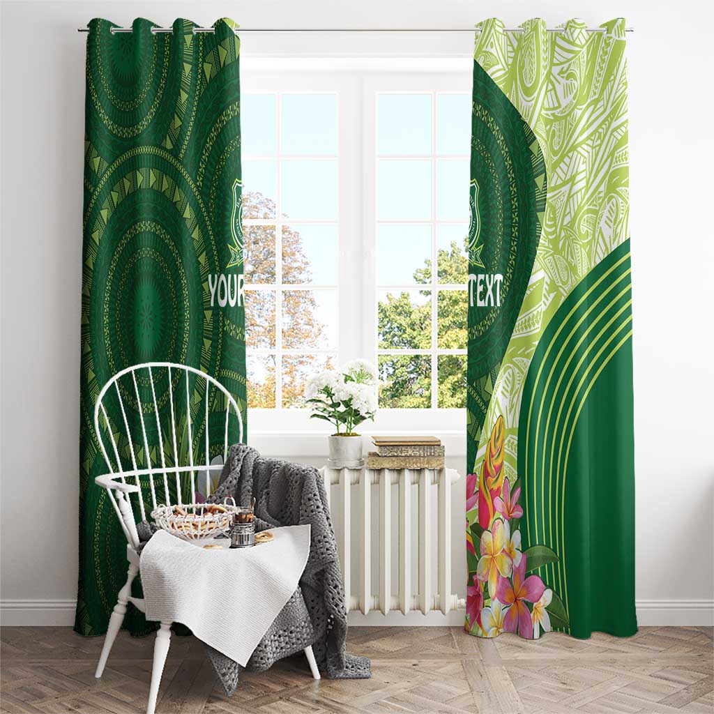 Fiji Ballantine Memorial High School Personalised Window Curtain Masi Tapa Mix Plumeria