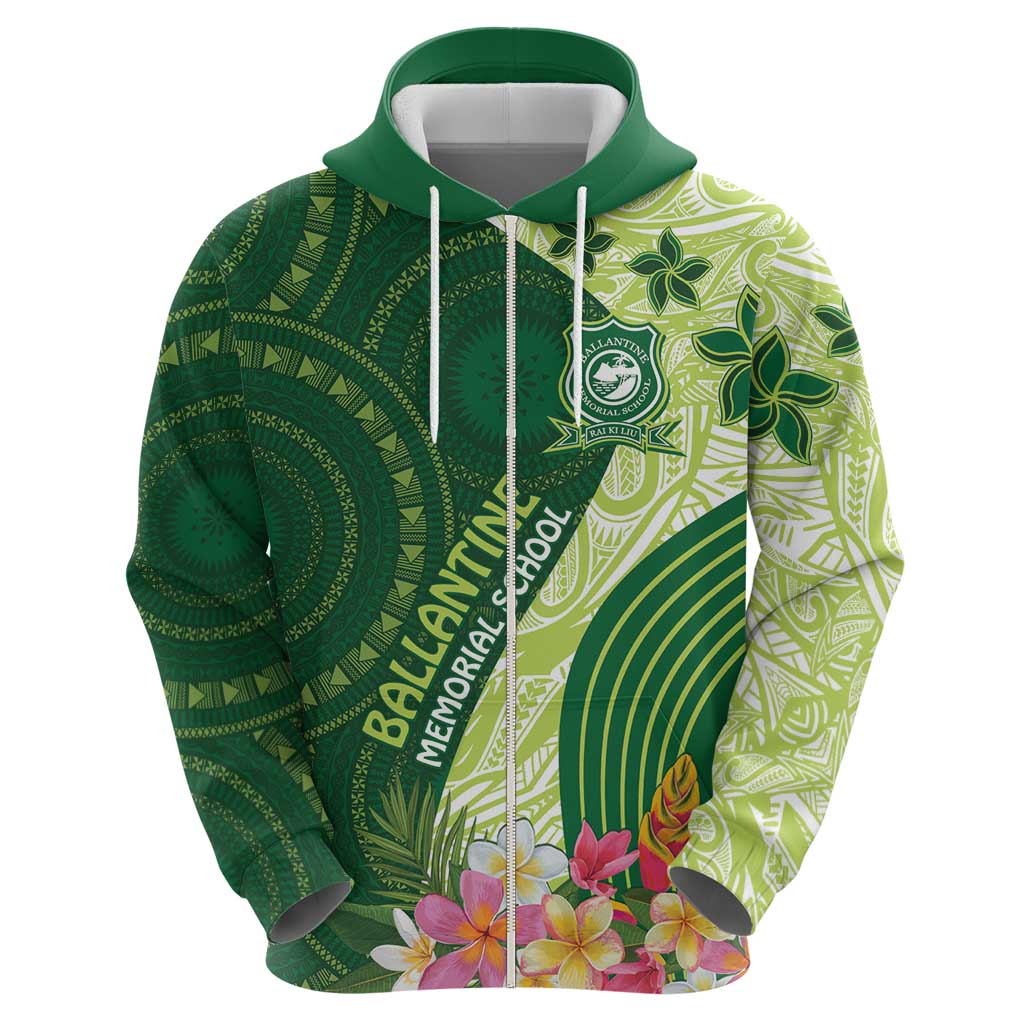 Fiji Ballantine Memorial High School Personalised Zip Hoodie Masi Tapa Mix Plumeria
