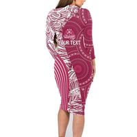 Fiji Adi Cakobau School Personalised Family Matching Long Sleeve Bodycon Dress and Hawaiian Shirt Masi Tapa Mix Plumeria