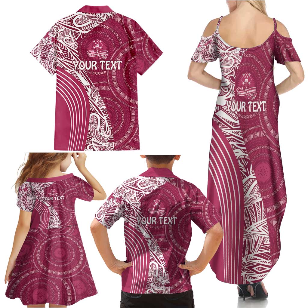 Fiji Adi Cakobau School Personalised Family Matching Summer Maxi Dress and Hawaiian Shirt Masi Tapa Mix Plumeria