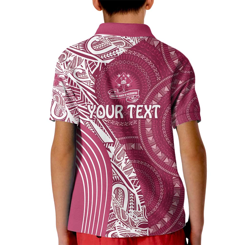 Fiji Adi Cakobau School Personalised Kid Polo Shirt Masi Tapa Mix Plumeria