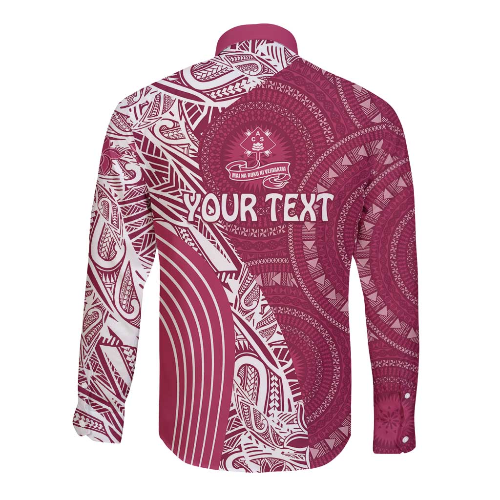 Fiji Adi Cakobau School Personalised Long Sleeve Button Shirt Masi Tapa Mix Plumeria