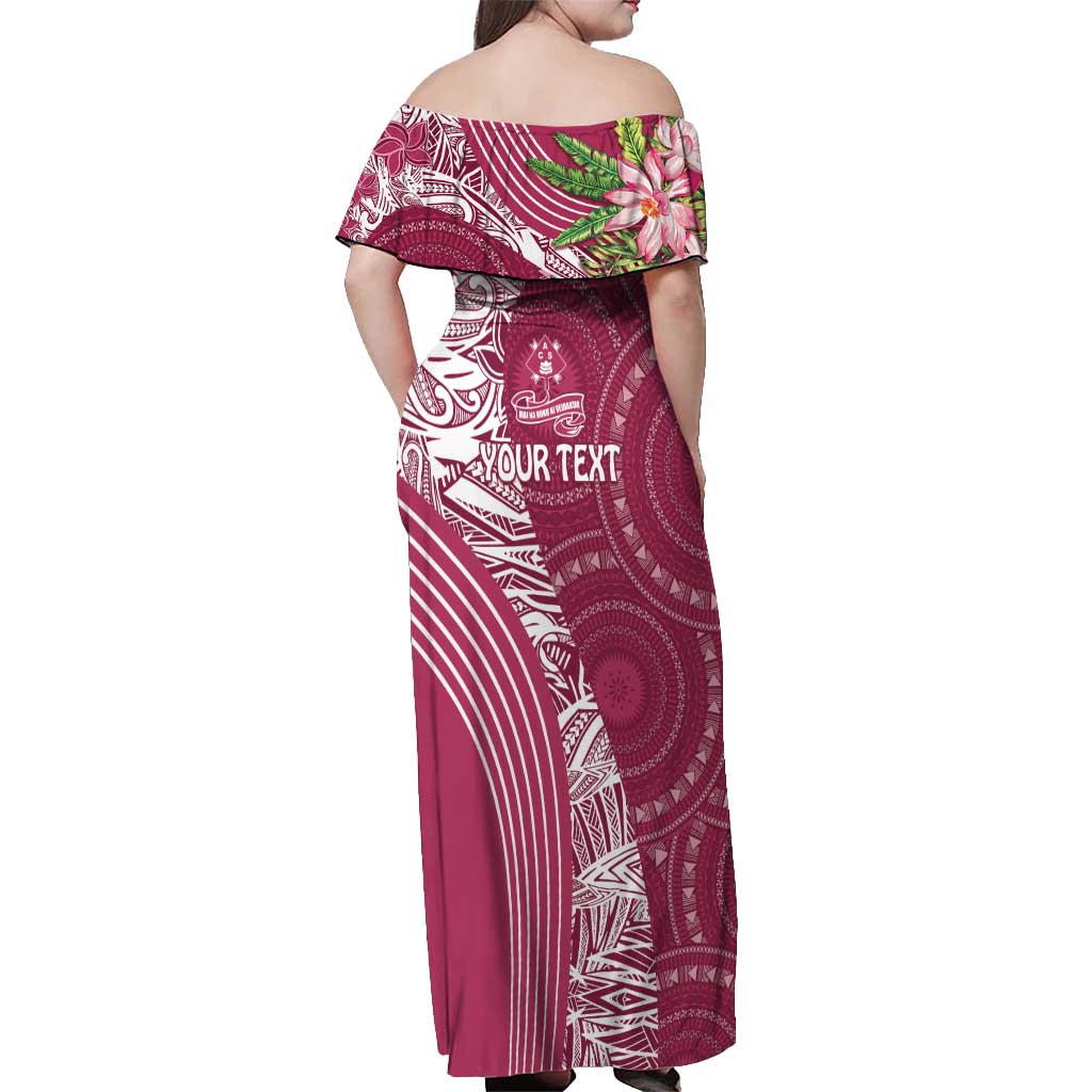 Fiji Adi Cakobau School Personalised Off Shoulder Maxi Dress Masi Tapa Mix Plumeria