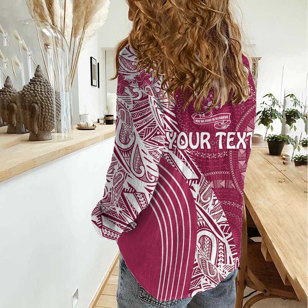 Fiji Adi Cakobau School Personalised Women Casual Shirt Masi Tapa Mix Plumeria