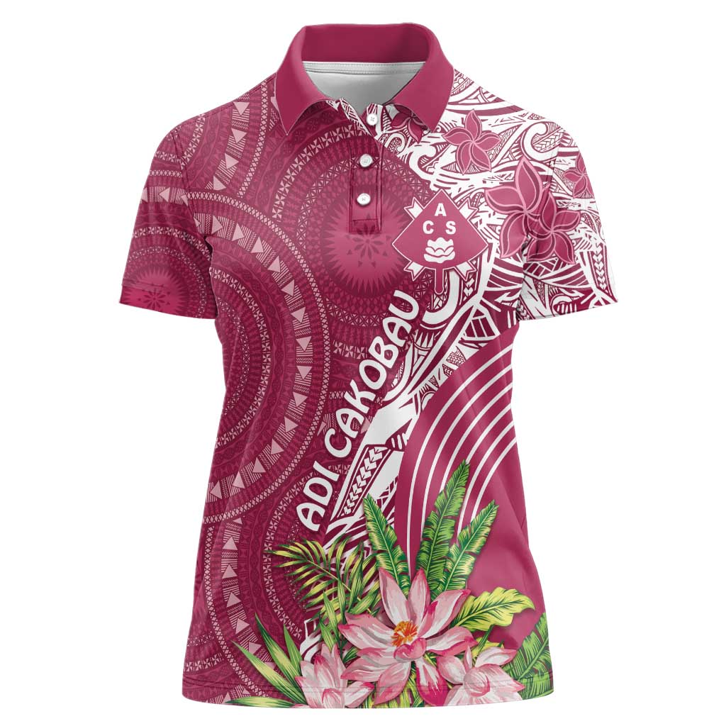 Fiji Adi Cakobau School Personalised Women Polo Shirt Masi Tapa Mix Plumeria