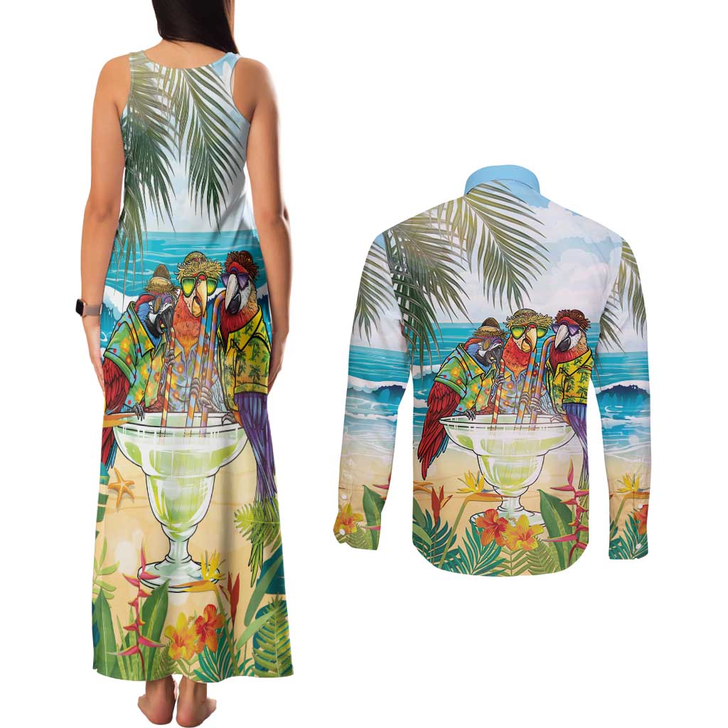 It's 5 o'clock Somewhere Couples Matching Tank Maxi Dress and Long Sleeve Button Shirt Beach Party - Polynesian Pride