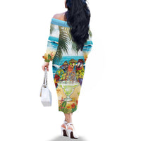 It's 5 o'clock Somewhere Family Matching Off The Shoulder Long Sleeve Dress and Hawaiian Shirt Beach Party - Polynesian Pride