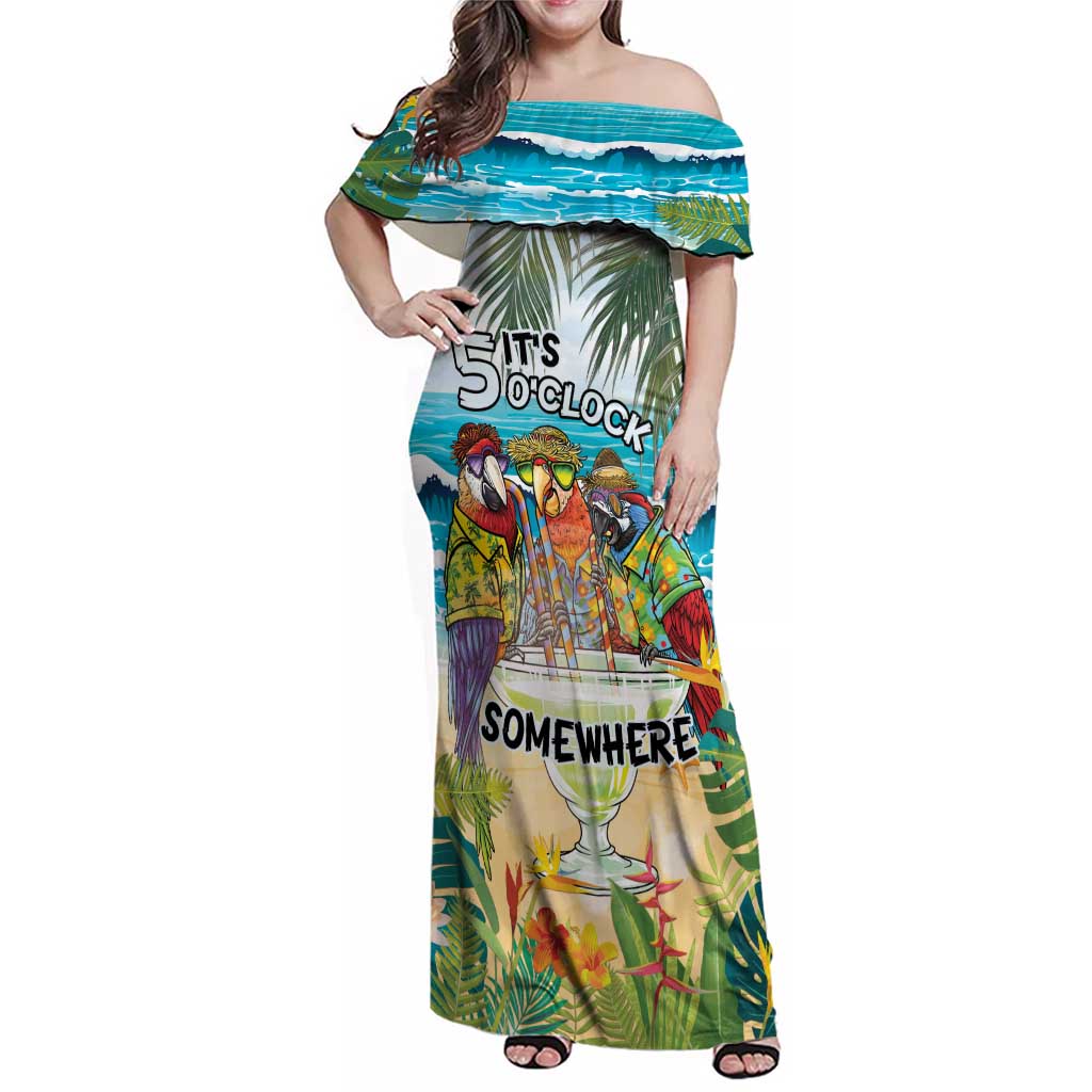 It's 5 o'clock Somewhere Family Matching Off Shoulder Maxi Dress and Hawaiian Shirt Beach Party - Polynesian Pride