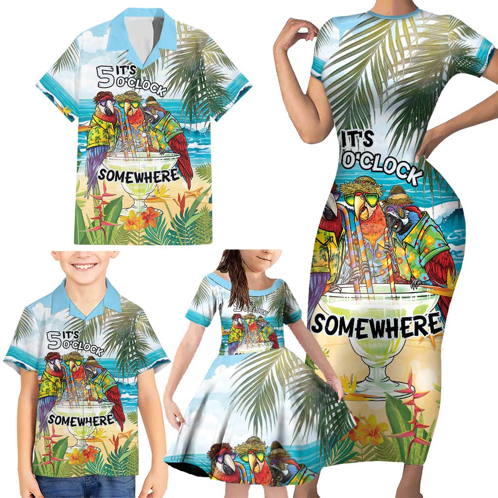 It's 5 o'clock Somewhere Family Matching Short Sleeve Bodycon Dress and Hawaiian Shirt Beach Party - Polynesian Pride