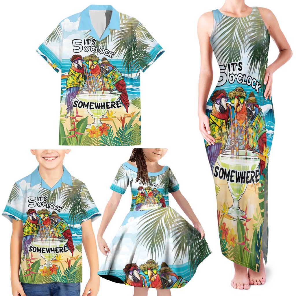 It's 5 o'clock Somewhere Family Matching Tank Maxi Dress and Hawaiian Shirt Beach Party - Polynesian Pride