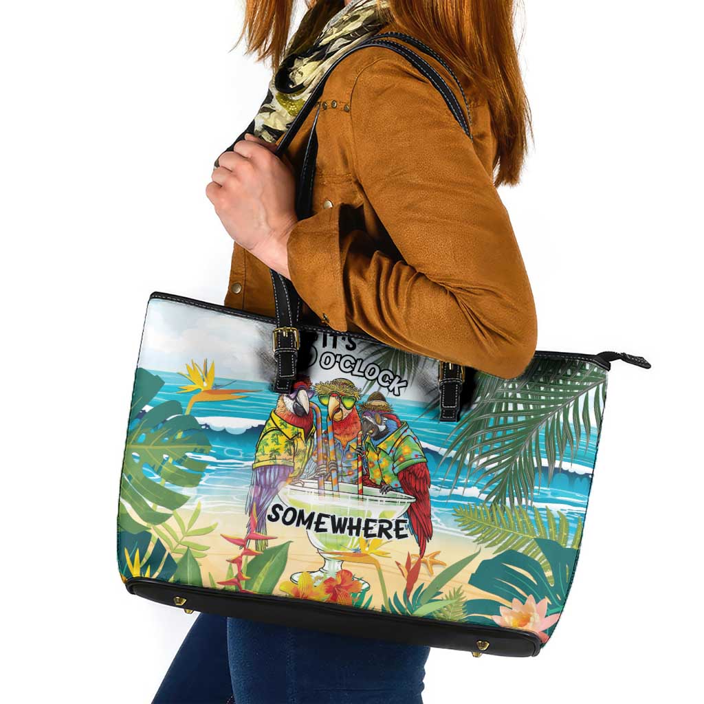 It's 5 o'clock Somewhere Leather Tote Bag Beach Party LT7 Colorful - Polynesian Pride