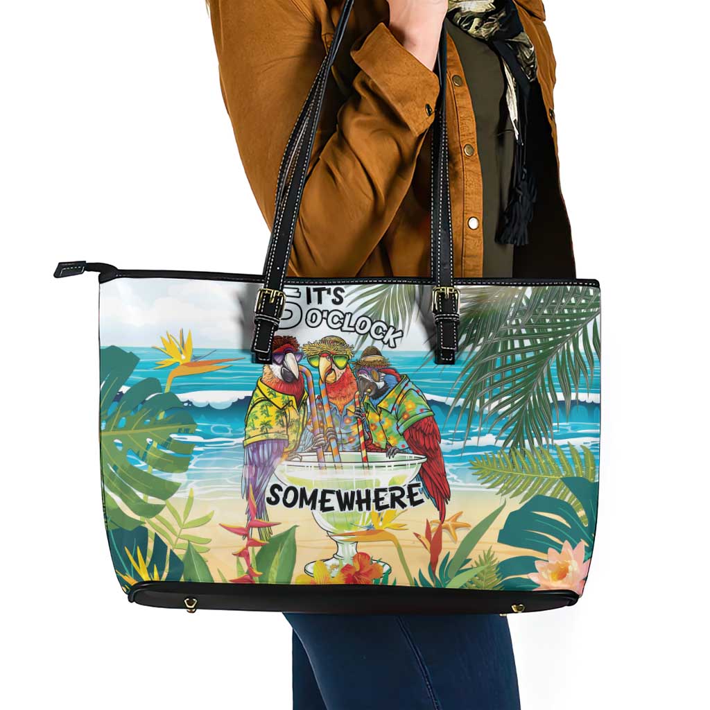 It's 5 o'clock Somewhere Leather Tote Bag Beach Party LT7 - Polynesian Pride