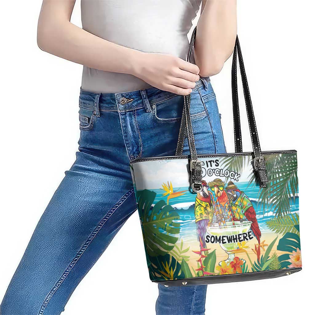 It's 5 o'clock Somewhere Leather Tote Bag Beach Party LT7 - Polynesian Pride