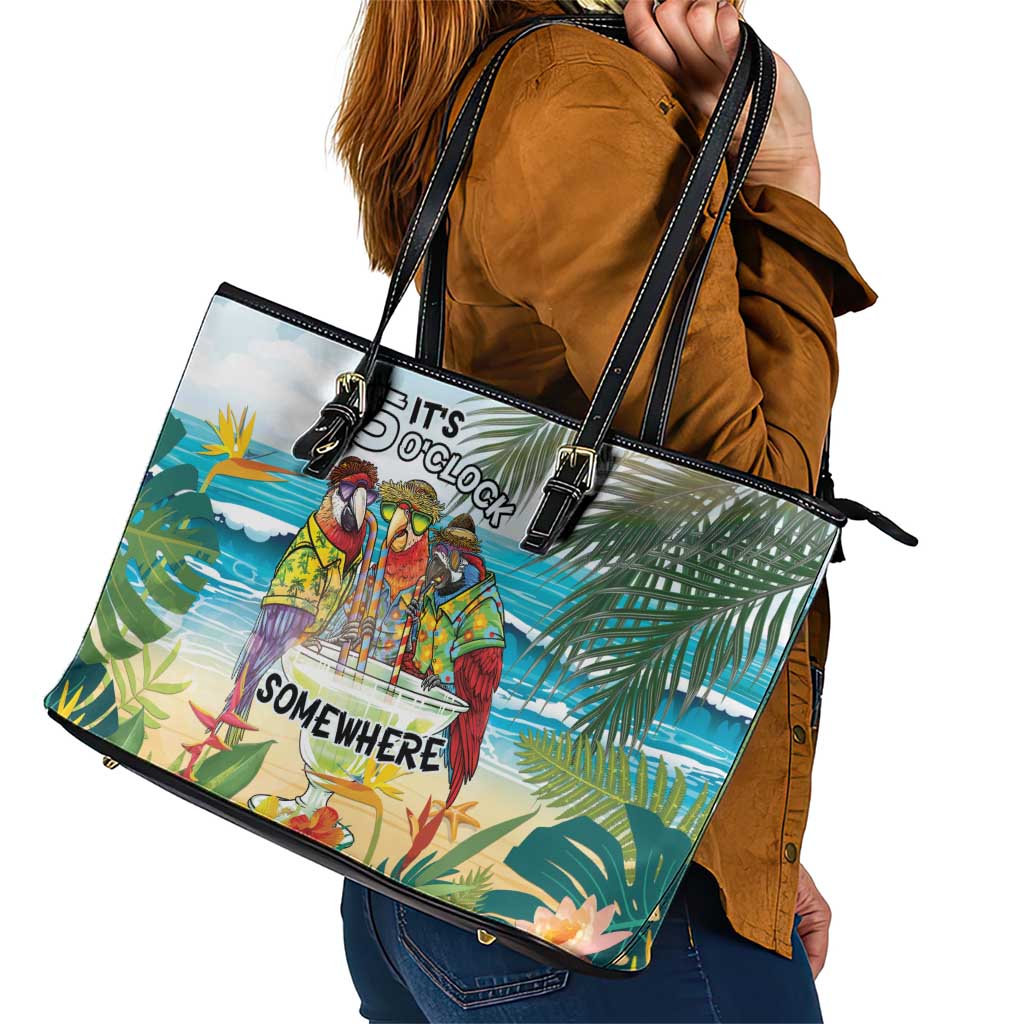 It's 5 o'clock Somewhere Leather Tote Bag Beach Party LT7 - Polynesian Pride