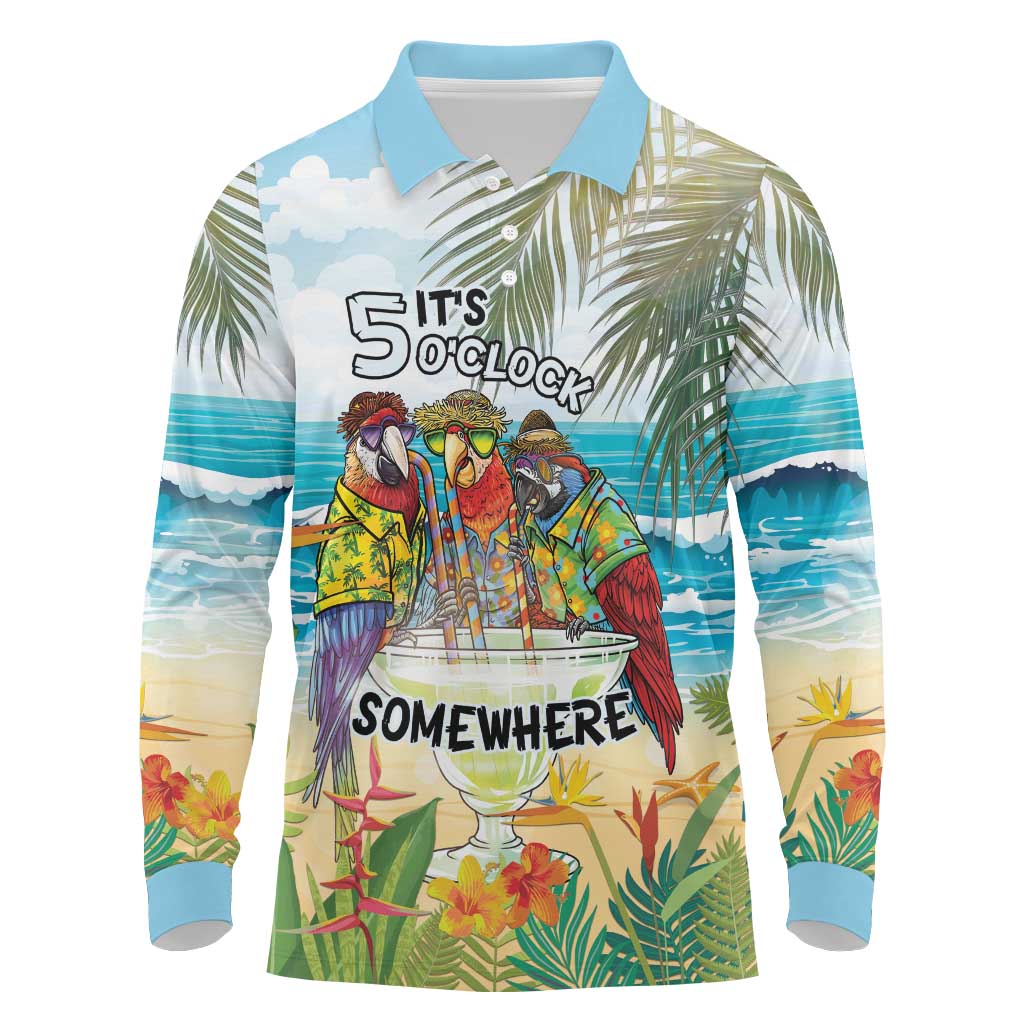 It's 5 o'clock Somewhere Long Sleeve Polo Shirt Beach Party LT7 Colorful - Polynesian Pride