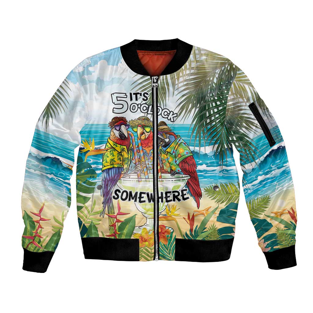 It's 5 o'clock Somewhere Sleeve Zip Bomber Jacket Beach Party LT7 Unisex Colorful - Polynesian Pride