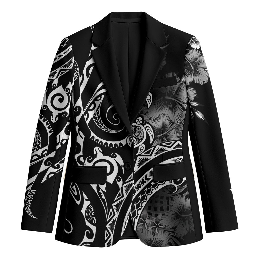 Aloha Hawaii Turtles Floral Blazer Obsidian Glaze LT7 Unisex Black - Polynesian Pride