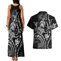 Aloha Hawaii Turtles Floral Couples Matching Tank Maxi Dress and Hawaiian Shirt Obsidian Glaze