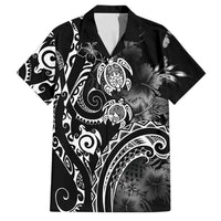 Aloha Hawaii Turtles Floral Family Matching Off Shoulder Short Dress and Hawaiian Shirt Obsidian Glaze