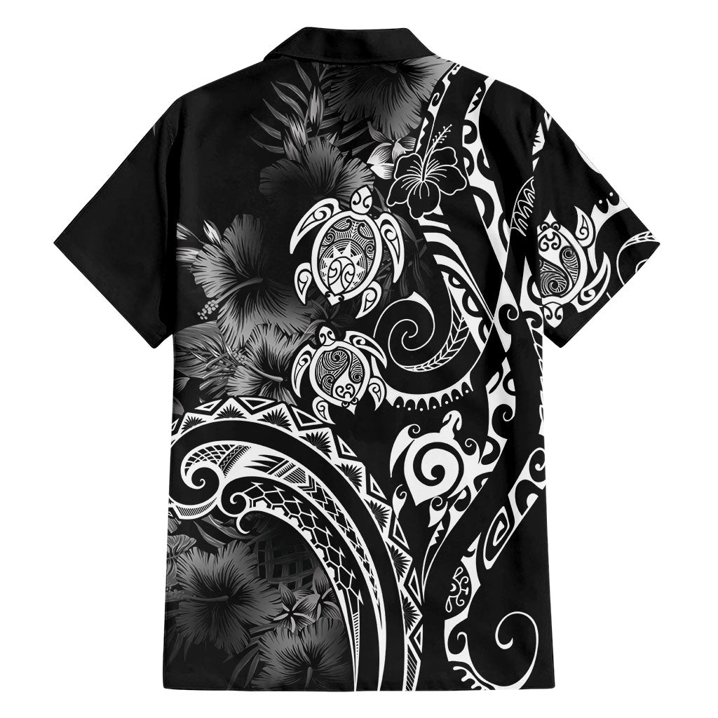 Aloha Hawaii Turtles Floral Family Matching Short Sleeve Bodycon Dress and Hawaiian Shirt Obsidian Glaze