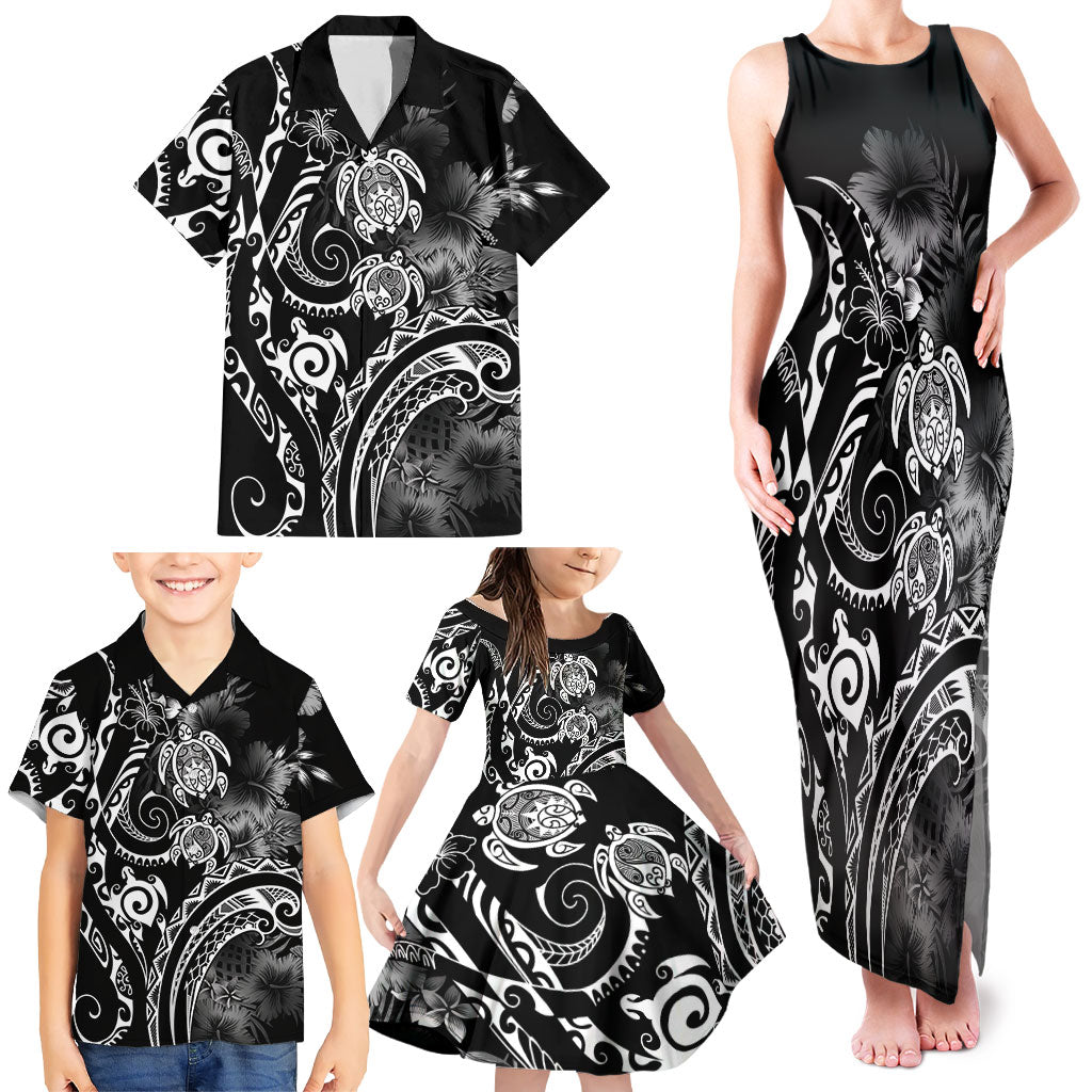 Aloha Hawaii Turtles Floral Family Matching Tank Maxi Dress and Hawaiian Shirt Obsidian Glaze LT7 - Polynesian Pride