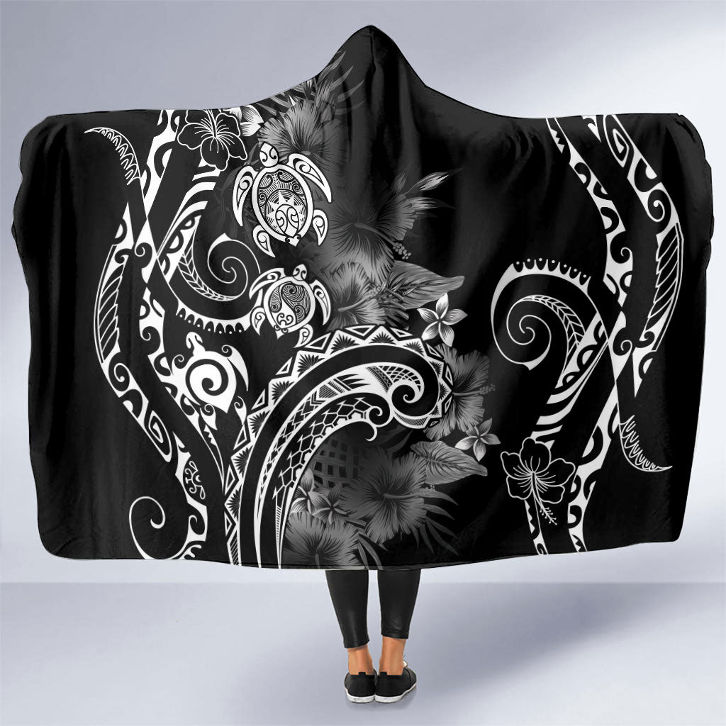 Aloha Hawaii Turtles Floral Hooded Blanket Obsidian Glaze
