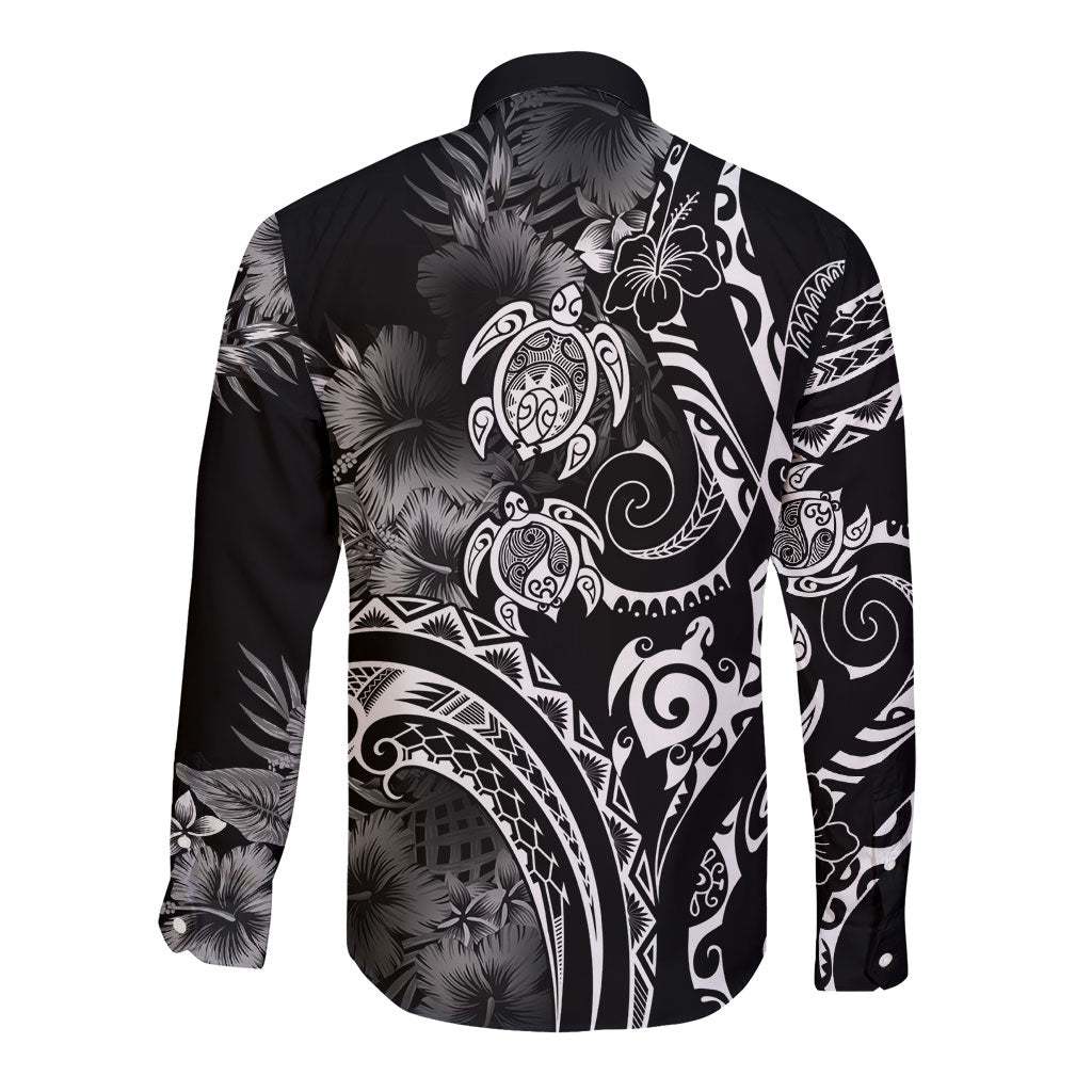 Aloha Hawaii Turtles Floral Long Sleeve Button Shirt Obsidian Glaze