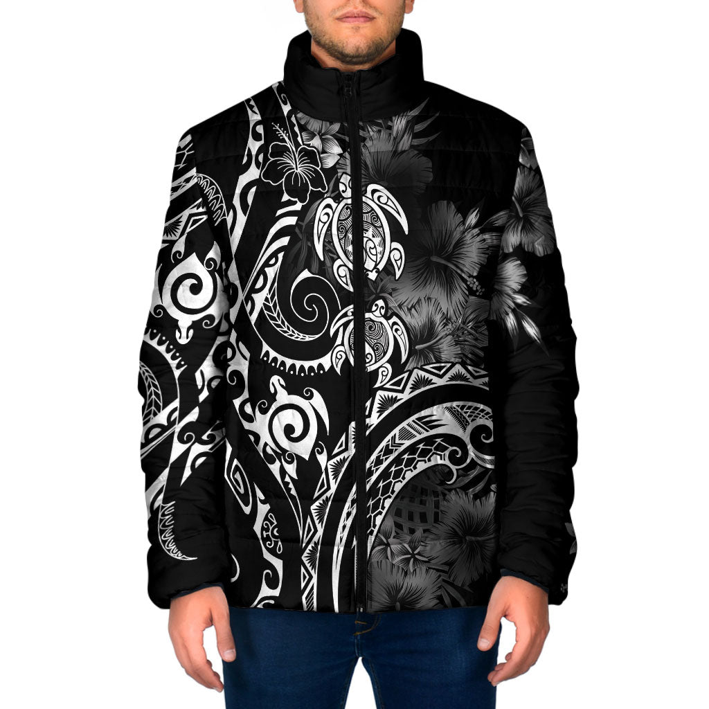 Aloha Hawaii Turtles Floral Padded Jacket Obsidian Glaze LT7 Men Black - Polynesian Pride