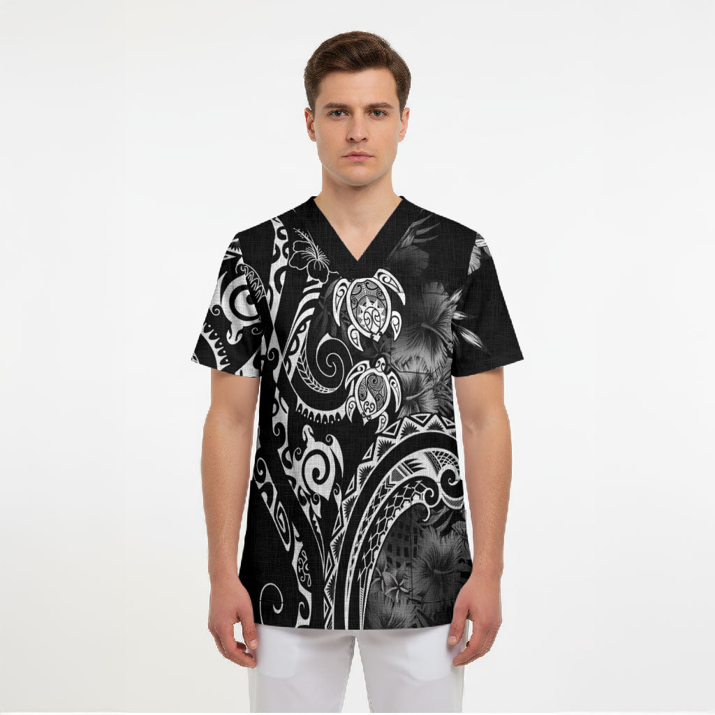 Aloha Hawaii Turtles Floral Scrub Top Obsidian Glaze