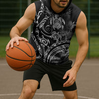 Aloha Hawaii Turtles Floral Sleeveless Hoodie Obsidian Glaze