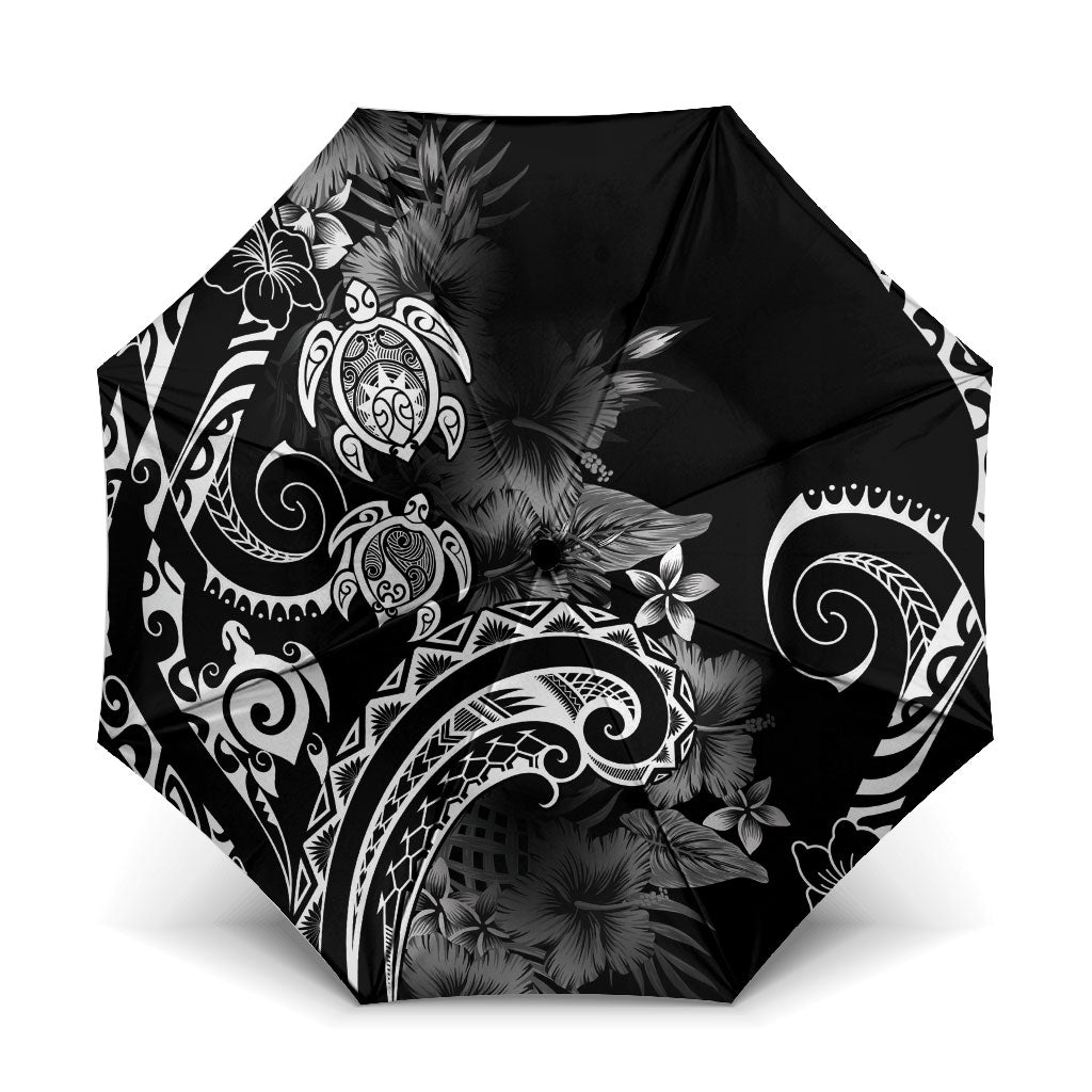 Aloha Hawaii Turtles Floral Umbrella Obsidian Glaze LT7 One Size Folded 11.42 inch Opened Diameter 37.4 inch Black - Polynesian Pride