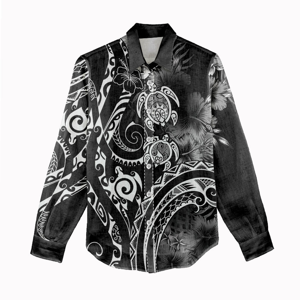 Aloha Hawaii Turtles Floral Women Casual Shirt Obsidian Glaze