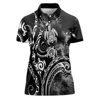 Aloha Hawaii Turtles Floral Women Polo Shirt Obsidian Glaze