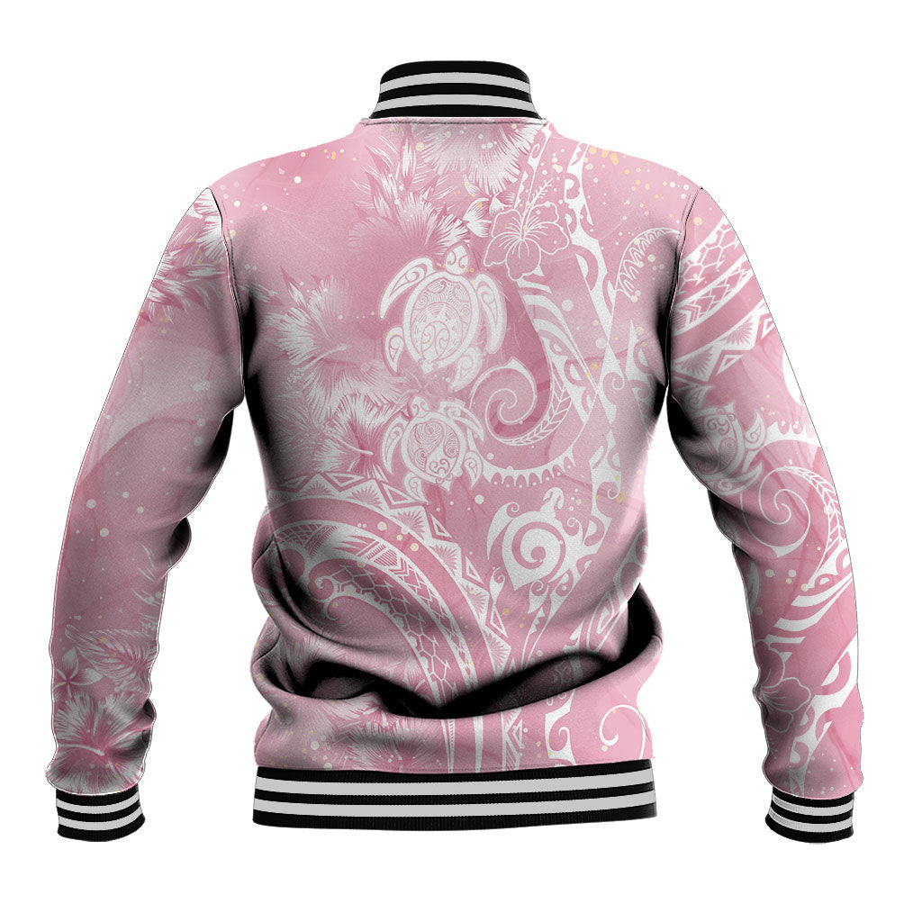 Aloha Hawaii Turtles Floral Baseball Jacket Pink Marbles Glaze
