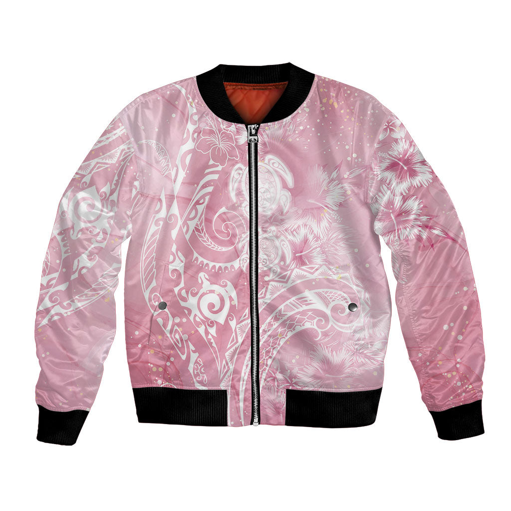 Aloha Hawaii Turtles Floral Bomber Jacket Pink Marbles Glaze