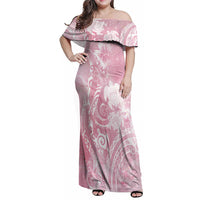 Aloha Hawaii Turtles Floral Family Matching Off Shoulder Maxi Dress and Hawaiian Shirt Pink Marbles Glaze