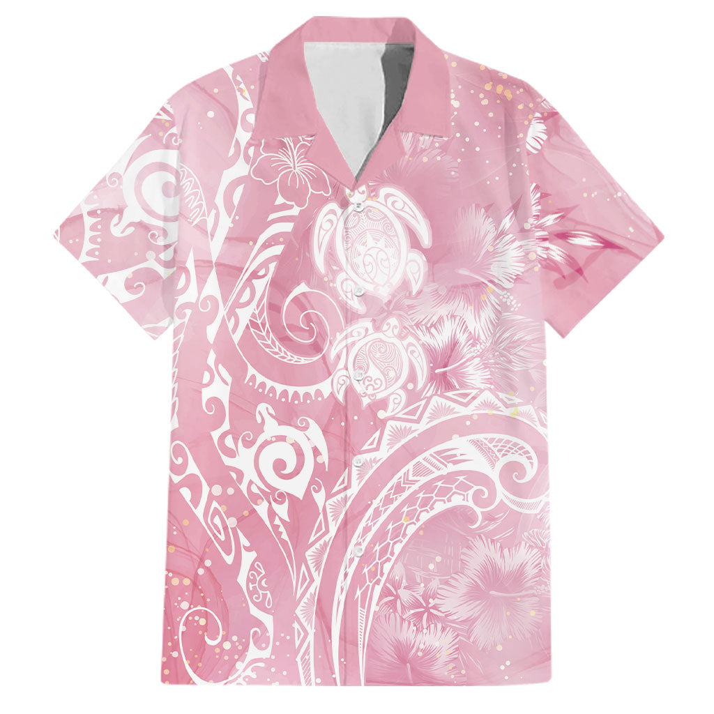 Aloha Hawaii Turtles Floral Family Matching Off Shoulder Short Dress and Hawaiian Shirt Pink Marbles Glaze