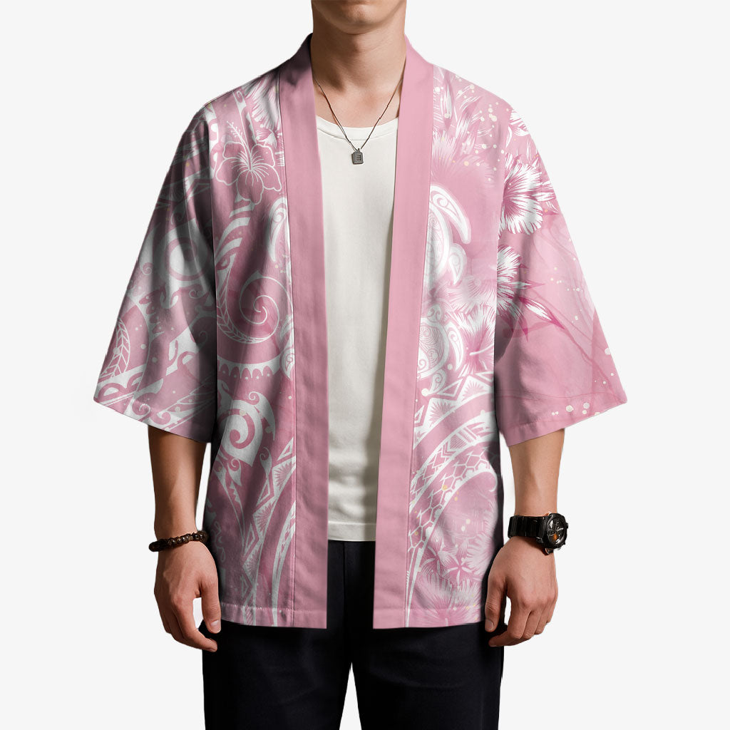 Aloha Hawaii Turtles Floral Kimono Pink Marbles Glaze