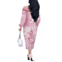 Aloha Hawaii Turtles Floral Off The Shoulder Long Sleeve Dress Pink Marbles Glaze
