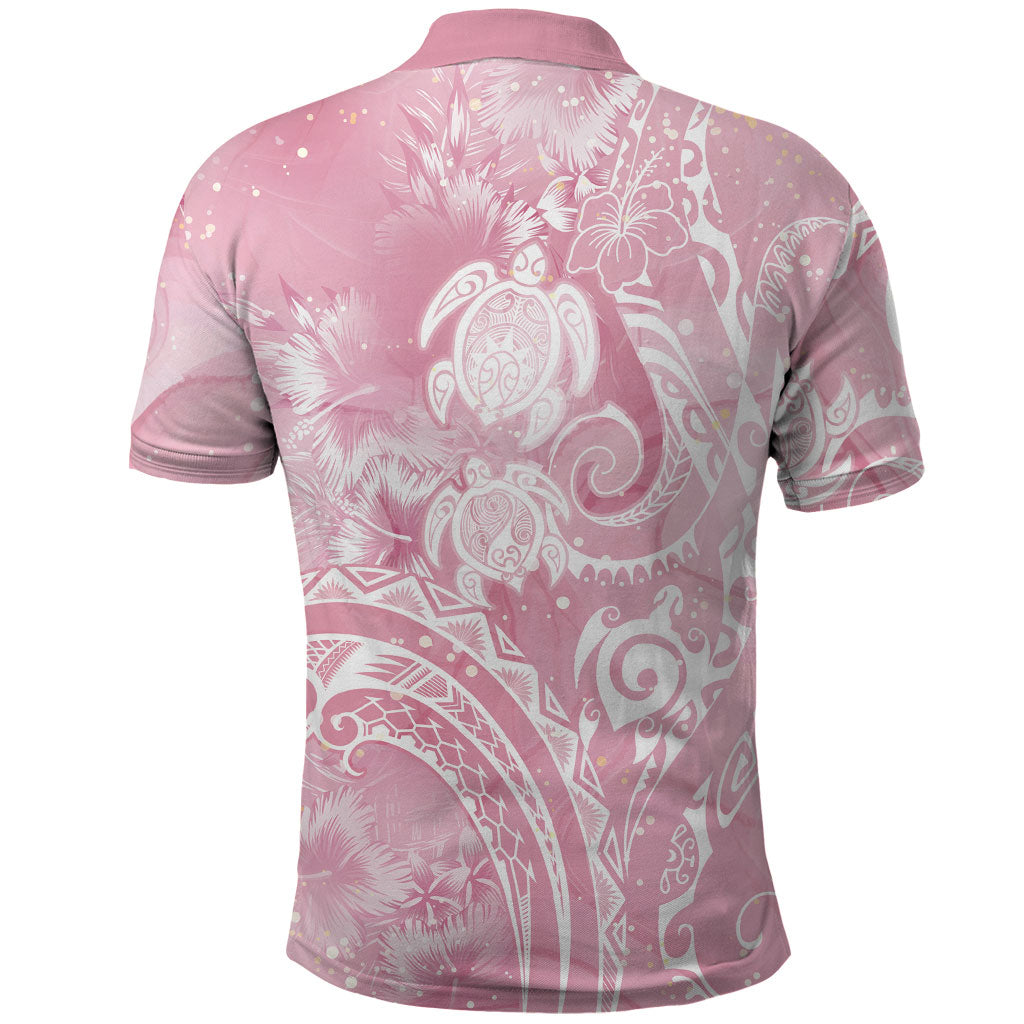 Aloha Hawaii Turtles Floral Polo Shirt Pink Marbles Glaze