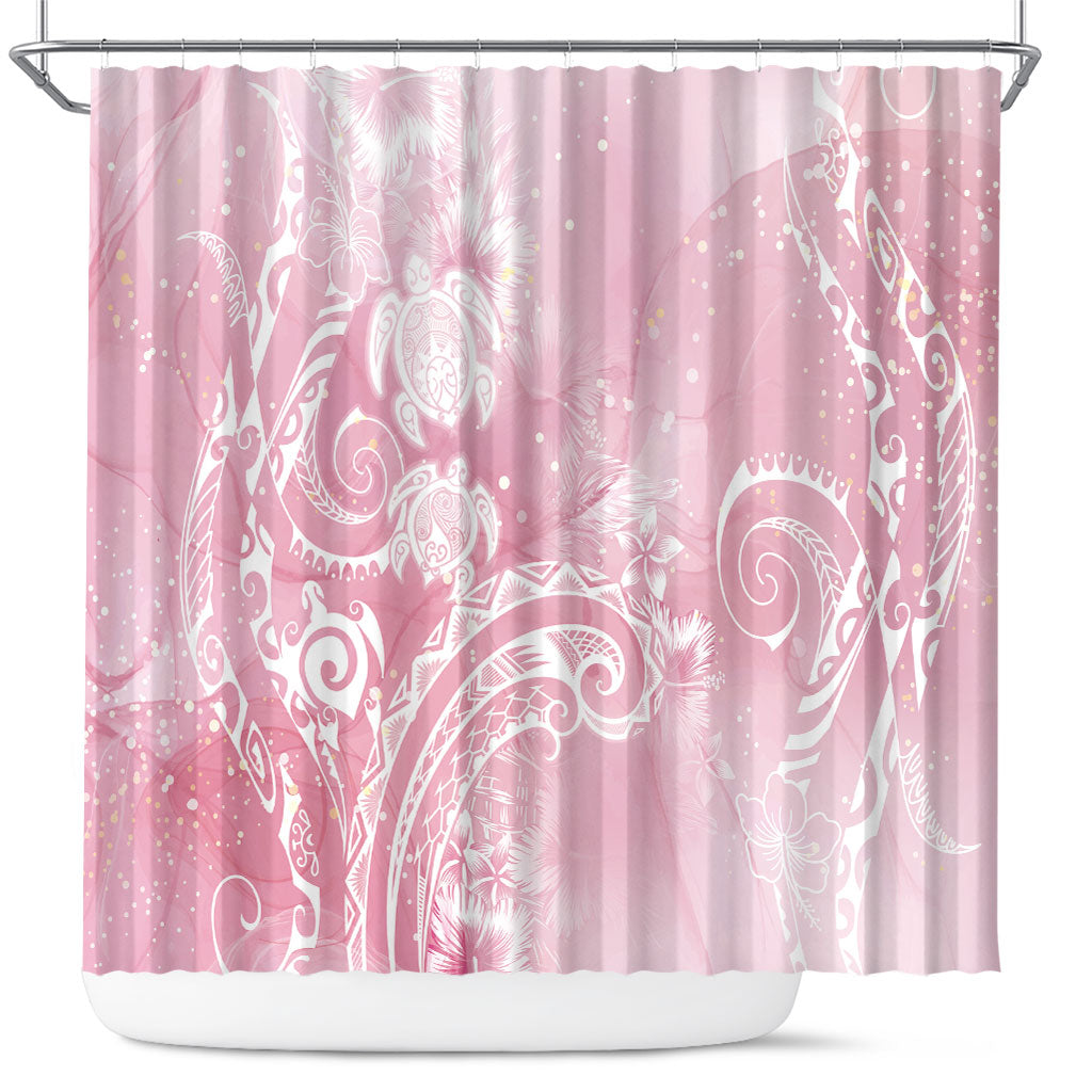 Aloha Hawaii Turtles Floral Shower Curtain Pink Marbles Glaze LT7 Pink - Polynesian Pride