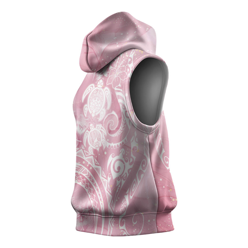 Aloha Hawaii Turtles Floral Sleeveless Hoodie Pink Marbles Glaze