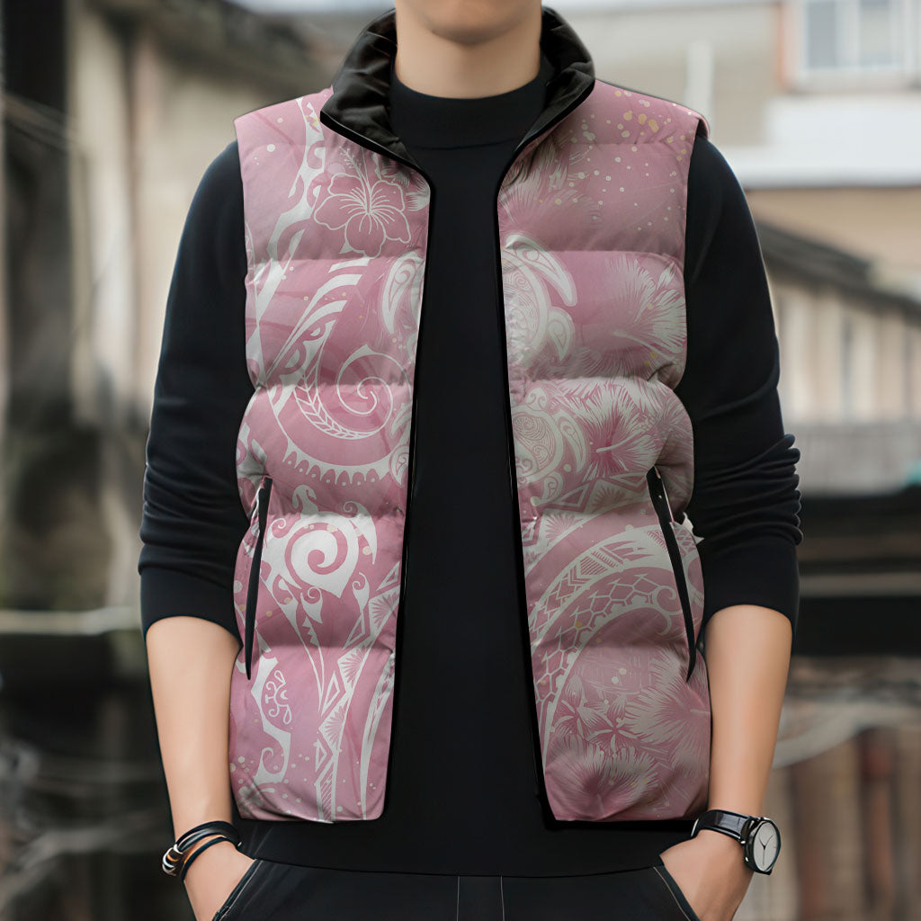 Aloha Hawaii Turtles Floral Sleeveless Puffer Jacket Pink Marbles Glaze
