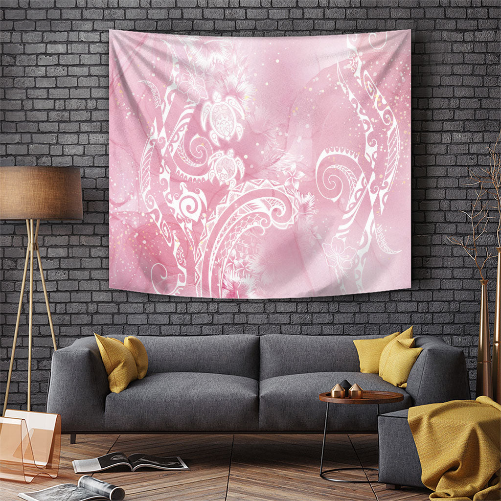 Aloha Hawaii Turtles Floral Tapestry Pink Marbles Glaze LT7 Pink - Polynesian Pride