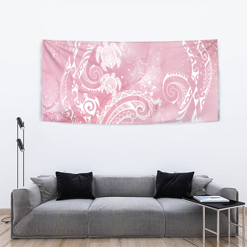Aloha Hawaii Turtles Floral Tapestry Pink Marbles Glaze