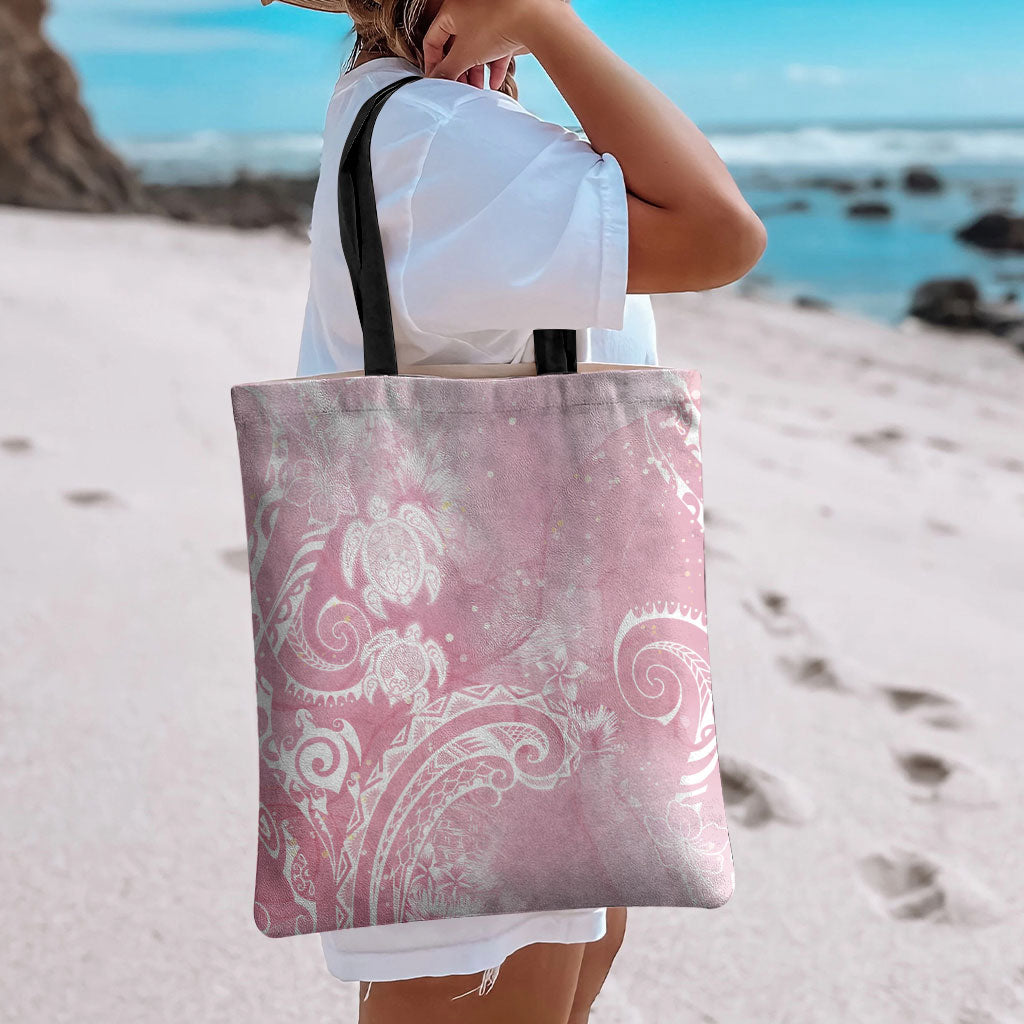 Aloha Hawaii Turtles Floral Tote Bag Pink Marbles Glaze