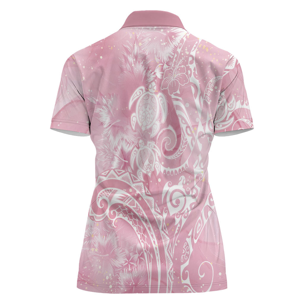 Aloha Hawaii Turtles Floral Women Polo Shirt Pink Marbles Glaze