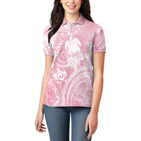 Aloha Hawaii Turtles Floral Women Polo Shirt Pink Marbles Glaze
