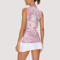 Aloha Hawaii Turtles Floral Women Sleeveless Polo Shirt Pink Marbles Glaze